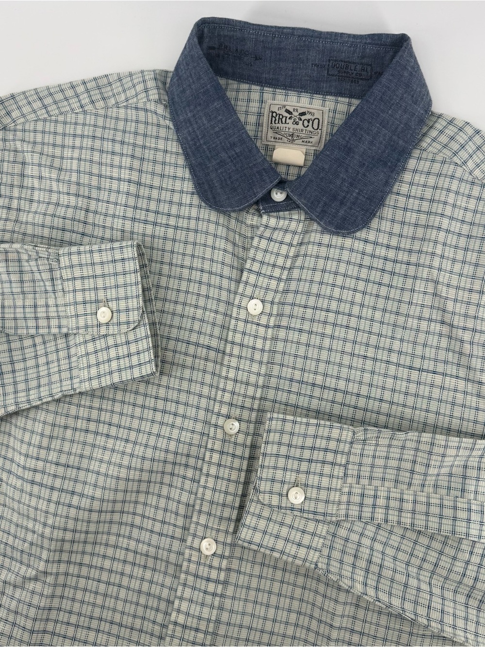 RRL Ralph Lauren Men’s Slim Fit Checked Dobby Shirt Chambray Retro M/15.5
